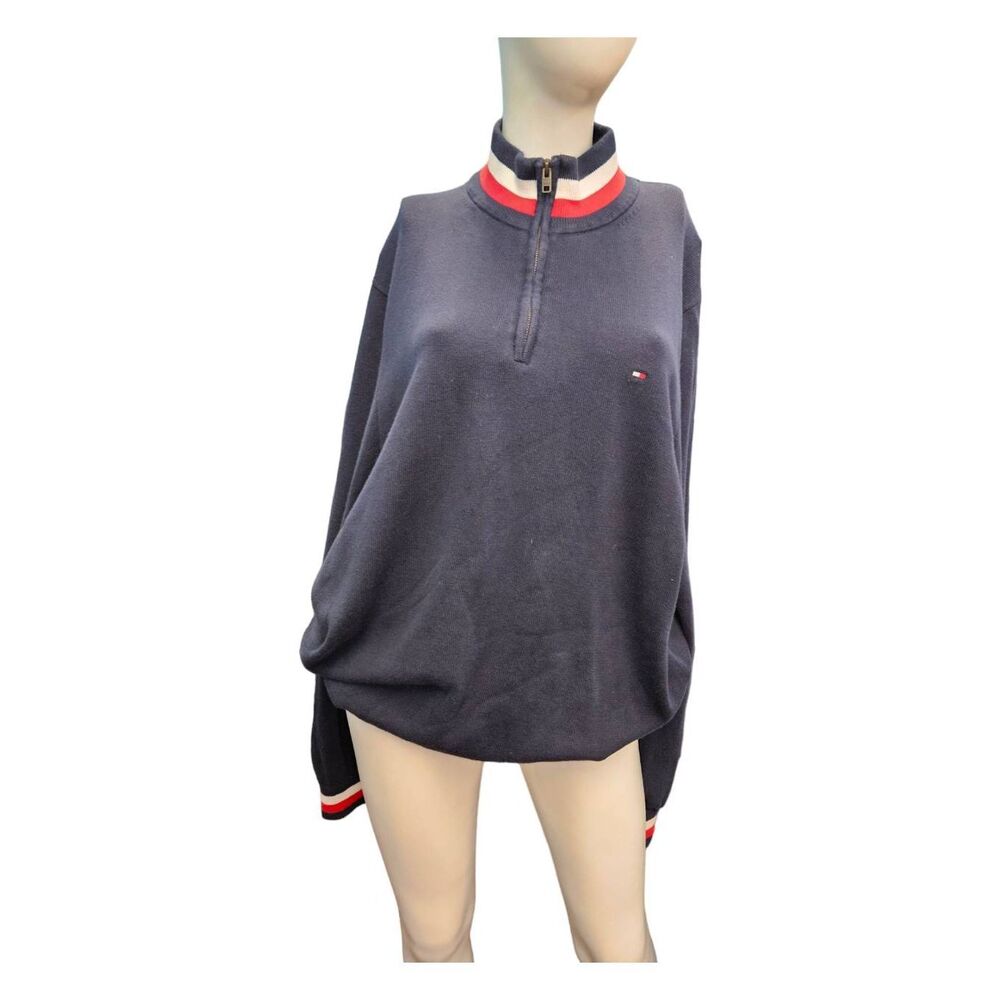 Tommy Hilfiger Navy Quarter Zip Sweater XL Pullover - Picture 1 of 7